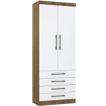 Guarda Roupa Modulado 90cm 2 Portas 4 Gavetas Avelã Branco