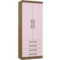 Guarda Roupa Modulado 90cm 2 Portas 4 Gavetas Avelã/Rosa Pf