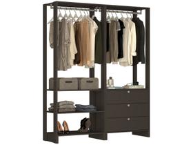 Guarda-Roupa Modulado Closet 2 Peças com 2 Cabideiros 3 Gavetas e 4 Nichos Yes Preto