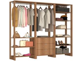 Guarda-Roupa Modulado Closet 3 Peças 2 Cabideiros 3 Gavetas e 10 Nichos Yes Marrom