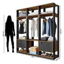Guarda Roupa Modulado Closet Completo Titan Preto Velluto/Freijó- PR Móveis