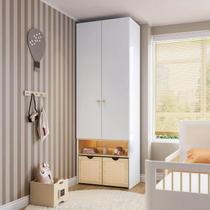 Guarda-roupa Modulado com Led, 2 Portas e 2 Caixas Organizadoras Wave Casatema Branco/Natural