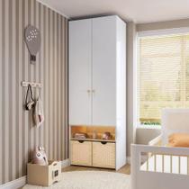 Guarda-roupa Modulado com Led, 2 Portas e 2 Caixas Organizadoras Wave Casatema Branco/Natural