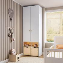 Guarda-Roupa Modulado com LED, 2 Portas e 2 Caixas Organizadoras Wave Casatema MadeiraOriginals Branco/Marrom