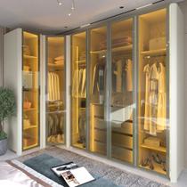 Guarda Roupa Modulado com LED e Vidro Reflecta 6 Portas com Pés MDF Innova Gelius
