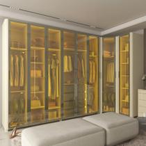 Guarda Roupa Modulado com LED e Vidro Reflecta 8 Portas com Pés MDF Innova Gelius Guarda Roupa Modulado com LED e Vidro Reflecta 8 Portas com Pés MDF Innova Gelius