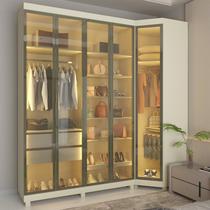 Guarda-Roupa Modulado com Vidro Reflecta e LED MDF 226,4x240cm Imperatriz Bege/Off White