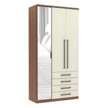 Guarda Roupa Modulado Connect 1,18 cm 3 Portas, 1 em Alumínio Espelho e 4 Gavetas Luciane Móveis