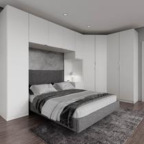 Guarda Roupa Modulado de Canto 10 Portas 5 Peças e 2 Mesas de Cabeceira Hera CabeCasa MadeiraMadeira Branco Geada