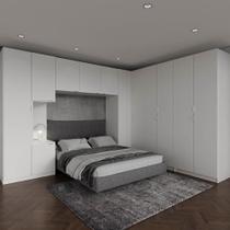 Guarda Roupa Modulado de Canto 12 Portas 6 Peças 1 Mesa de Cabeceira Hera CabeCasa MadeiraMadeira Branco Geada