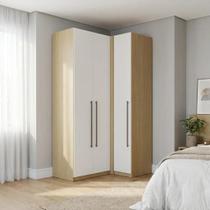 Guarda Roupa Modulado de Canto 3 Portas 3 Gavetas 100% MDF Infinity Savana/Branco Guarda Roupa Modulado de Canto 3 Portas 3 Gavetas 100% MDF Infinity Savana/Branco