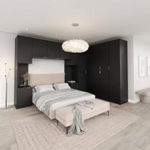 Guarda Roupa Modulado de Canto 6 Peças com 2 Mesas de Cabeceira Hera CabeCasa MadeiraMadeira Preto