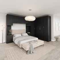 Guarda Roupa Modulado de Canto 6 Peças com 2 Mesas de Cabeceira Hera CabeCasa MadeiraMadeira Preto Guarda Roupa Modulado de Canto 6 Peças com 2 Mesas de Cabeceira Hera CabeCasa MadeiraMadeira Preto