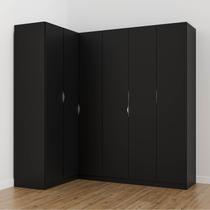 Guarda Roupa Modulado de Canto 6 Portas 3 Peças Hera CabeCasa MadeiraOriginals Preto/Cromado Guarda Roupa Modulado de Canto 6 Portas 3 Peças Hera CabeCasa MadeiraOriginals Preto/Cromado
