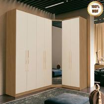 Guarda Roupa Modulado de Canto 7 Portas com Espelho 3 Peças Decor