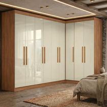 Guarda-Roupa Modulado de Canto 9 Portas e 2 Gavetas Paris Off White/Cinamomo Guarda-Roupa Modulado de Canto 9 Portas e 2 Gavetas Paris Off White/Cinamomo