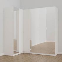 Guarda Roupa Modulado de Canto com Espelho 6 Portas 3 Peças Hera Cabecasa Madeiramadeira Branco Geada/Cromado Guarda Roupa Modulado de Canto com Espelho 6 Portas 3 Peças Hera Cabecasa Madeiramadeira Branco Geada/Cromado