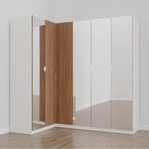 Guarda Roupa Modulado de Canto com Espelho 6 Portas 3 Peças Hera Cabecasa Madeiramadeira Branco Geada/Louro/Cromado
