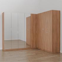 Guarda Roupa Modulado de Canto com Espelho 9 Portas 4 Peças Hera Cabecasa Madeiramadeira Louro/Cromado