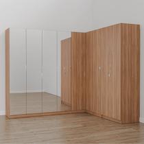 Guarda Roupa Modulado de Canto com Espelho 9 Portas 4 Peças Hera CabeCasa MadeiraOriginals Marrom/Louro/Cromado