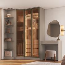 Guarda Roupa Modulado de Canto com LED e Escrivaninha MDF Duna Guarda Roupa Modulado de Canto com LED e Escrivaninha MDF Duna