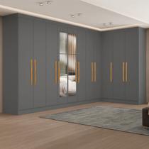 Guarda-Roupa Modulado de Canto com Puxadores MDF e Espelho Paris Cinza/Onix Guarda-Roupa Modulado de Canto com Puxadores MDF e Espelho Paris Cinza/Onix