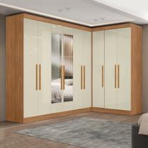 Guarda-roupa Modulado de Canto com Puxadores Mdf e Espelho Paris