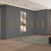 Guarda-roupa Modulado de Canto com Puxadores Mdf e Espelho Paris Guarda-roupa Modulado de Canto com Puxadores Mdf e Espelho Paris