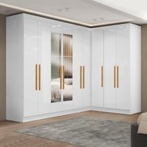 Guarda-roupa Modulado de Canto com Puxadores Mdf e Espelho Paris