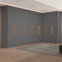 Guarda-Roupa Modulado de Canto com Puxadores MDF Paris Cinza/Onix Guarda-Roupa Modulado de Canto com Puxadores MDF Paris Cinza/Onix