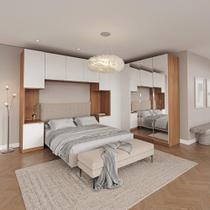 Guarda Roupa Modulado de Canto Hera 6 Peças com Espelho e 2 Mesas de Cabeceira CabeCasa MadeiraMadeira Louro/Branco Geada