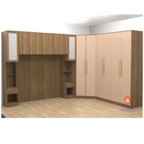 Guarda-roupa Modulado de Canto Quarto Casal 6 Peças 12 portas Arca - Nogueira/Macadâmia