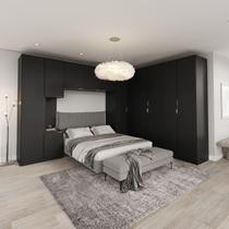 Guarda Roupa Modulado de Casal 12 Portas 6 Peças 1 Mesa de Cabeceira Hera CabeCasa MadeiraMadeira Preto