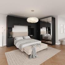 Guarda Roupa Modulado de Casal com Espelho 12 Portas 6 Peças e 2 Mesas de Cabeceira Hera CabeCasa MadeiraMadeira Preto