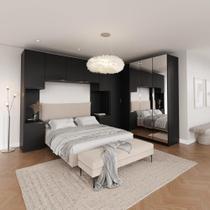 Guarda Roupa Modulado de Casal com Espelho 12 Portas 6 Peças e 2 Mesas de Cabeceira Hera CabeCasa MadeiraMadeira Preto