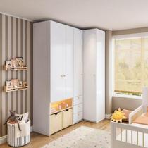 Guarda-roupa Modulado Infantil com Led 3 Peças 4 Portas Wave Casatema Branco/Natural Guarda-roupa Modulado Infantil com Led 3 Peças 4 Portas Wave Casatema Branco/Natural