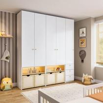 Guarda-roupa Modulado Infantil com Led 3 Peças 5 Portas Wave Casatema Branco/Natural