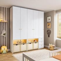 Guarda-Roupa Modulado Infantil com LED 3 Peças 5 Portas Wave Casatema MadeiraOriginals Branco/Marrom