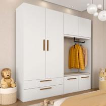 Guarda Roupa Modulado Infantil Com Puff Baú Joy Bco/frei/l.bege - M.a Guarda Roupa Modulado Infantil Com Puff Baú Joy Bco/frei/l.bege - M.a