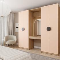 Guarda-Roupa Modulado Joy 3 Peças Módulo Nichos com 2 Gavetas, Penteadeira com Espelho e Cabideiro com N