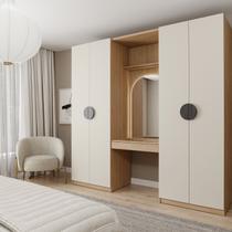 Guarda-Roupa Modulado Joy 3 Peças Módulo Nichos com 2 Gavetas, Penteadeira com Espelho e Cabideiro com N