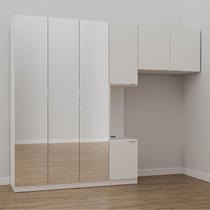 Guarda-Roupa Modulado Solteiro 7 Portas com Espelho e Mesa de Cabeceira Hera CabeCasa MadeiraMadeira Branco Geada/Cromado
