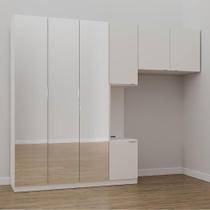 Guarda-Roupa Modulado Solteiro 7 Portas com Espelho e Mesa de Cabeceira Hera CabeCasa MadeiraMadeira Branco Geada/Cromado