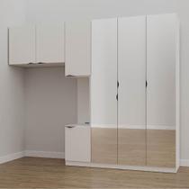 Guarda-Roupa Modulado Solteiro 7 Portas com Espelho e Mesa de Cabeceira Hera CabeCasa MadeiraMadeira Branco Geada/Preto Guarda-Roupa Modulado Solteiro 7 Portas com Espelho e Mesa de Cabeceira Hera CabeCasa MadeiraMadeira Branco Geada/Preto