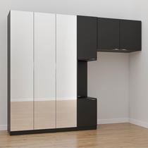 Guarda-Roupa Modulado Solteiro 7 Portas com Espelho e Mesa de Cabeceira Hera CabeCasa MadeiraMadeira Preto/Cromado