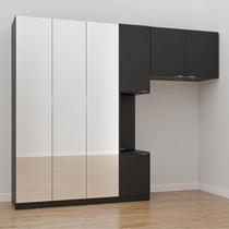 Guarda-Roupa Modulado Solteiro 7 Portas com Espelho e Mesa de Cabeceira Hera CabeCasa MadeiraMadeira Preto/Cromado