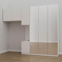 Guarda-Roupa Modulado Solteiro 7 Portas Espelho e Mesa de Cabeceira Hera CabeCasa MadeiraOriginals Branco/Algodão/Cromado Guarda-Roupa Modulado Solteiro 7 Portas Espelho e Mesa de Cabeceira Hera CabeCasa MadeiraOriginals Branco/Algodão/Cromado