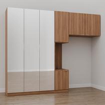 Guarda-Roupa Modulado Solteiro 7 Portas Espelho e Mesa de Cabeceira Hera CabeCasa MadeiraOriginals