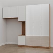 Guarda-Roupa Modulado Solteiro 7 Portas Espelho e Mesa de Cabeceira Hera CabeCasa MadeiraOriginals Marrom/Louro/Algodão/Cromado