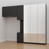 Guarda-Roupa Modulado Solteiro 7 Portas Espelho e Mesa de Cabeceira Hera CabeCasa MadeiraOriginals Preto/Cromado Guarda-Roupa Modulado Solteiro 7 Portas Espelho e Mesa de Cabeceira Hera CabeCasa MadeiraOriginals Preto/Cromado